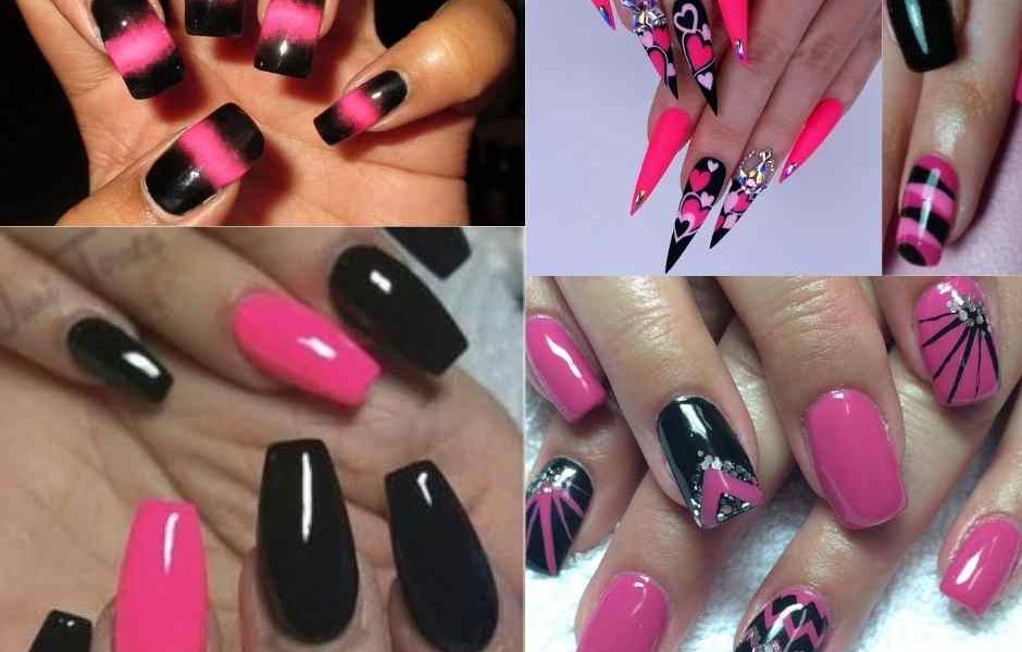 Pink and Black Nails Designs