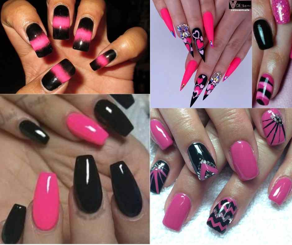 Pink and Black Nails Designs